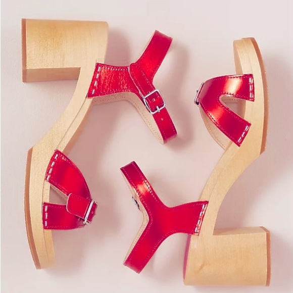 Swedish Hasbeens Red Metallic Sandals Size 39 Women’s - Picture 9 of 9